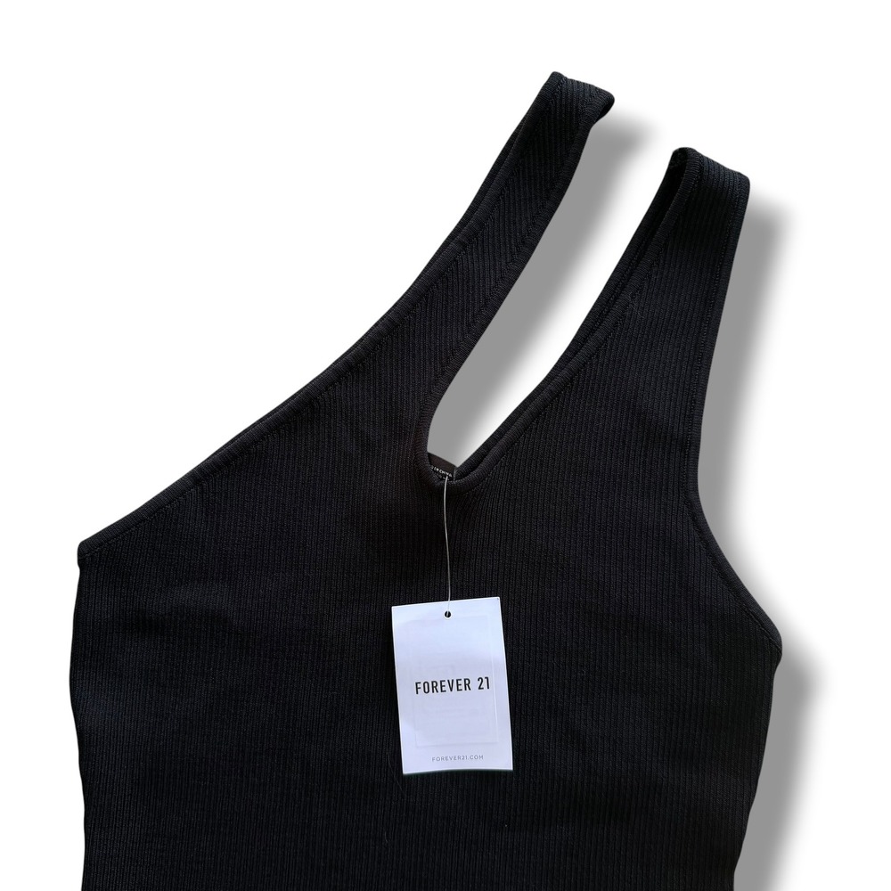 Forever 21 Women's XL Black One Shoulder Ribbed Knit Sweater Bodysuit New Grunge